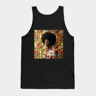 Man with an afro standing in front of a floral wallpaper Tank Top